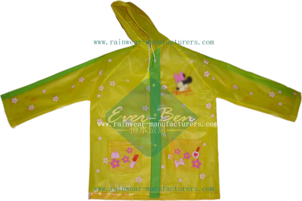 Children's Yellow Plastic Rain Jacket-Plastic Hooded Rain Mac-Vinyl Yellow Plastic Raincoat